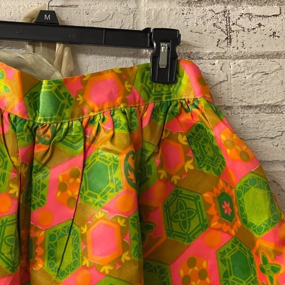 Vintage 60's Orange Retro Floral Half Apron Baking